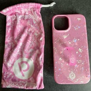 Loopy case. Fits iPhone 14/13 (6.1 screen) iridescent edition. Righty. Pink Opal